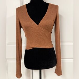 Gilly Hicks Cropped Ribbed Wrap Top